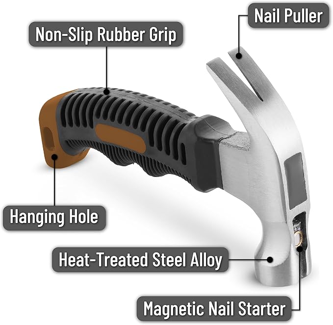 Mr. Pen- Claw Hammer, 8oz, Brown, Magnetic, Small Claw Nail Hammer for Women for Camping, Wood Working, House Repairs, Claw, Stubby, Tack