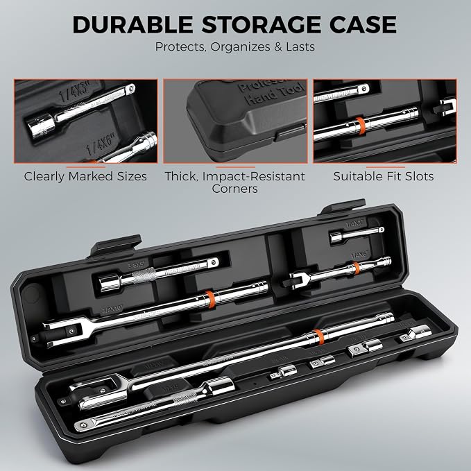 HORUSDY 10-Piece Dual-Drive Breaker Bar Set, Heavy-Duty Torque Kit with 360° Rotatable Head, Premium Cr-V Steel, Spring-loaded Detent Ball, Extension Bars & Socket Adapters, Durable Storage Case