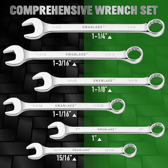 SAE Wrench Set, Large Wrench Set, 6-Piece 15/16″, 1", 1-1/16", 1-1/8", 1-3/16", 1-1/4" Long Big Box End Wrenches Tools Set with Rolling Pouch, 12 Point Combination Wrenches Sets