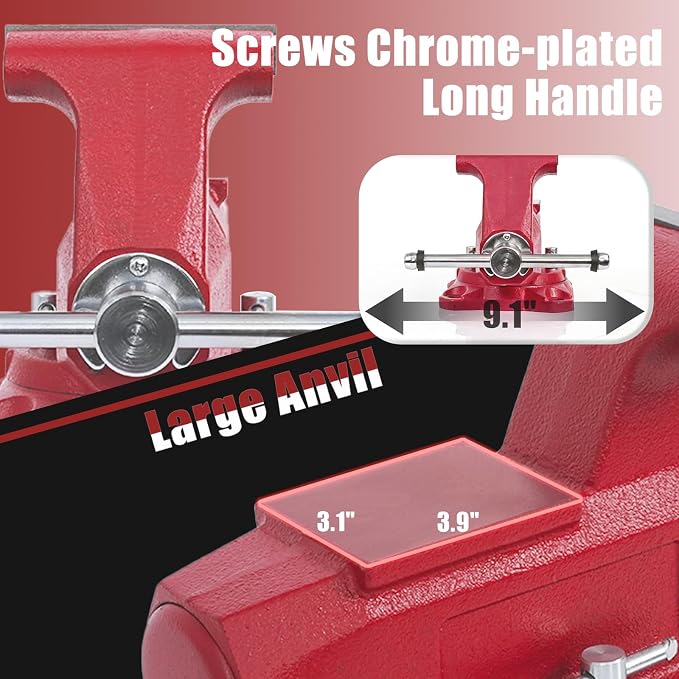 6"Bench Vise, 7"Jaw Opening 360° Swivel Base 4" Throat Depth