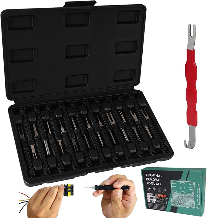 21+1Pcs Terminal Removal Tool Kit with Blow-Molded Case - Automotive Electrical Terminal Connector Separator Removal Tools Depinning Tool Kit for Most Connectors, Black