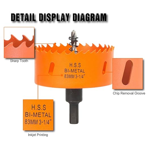 3-1/4 Inch Hole Saw with Arbor for Wood Metal Plastic, 3.25 in Bimetal Hole Cutter, Fast Chip Removal, Smooth Flat Drilling Edge
