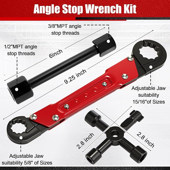 5 Pcs Angle Stop Wrench Kit Plumbing Tool, Compression Sleeve Puller for 1/2" Compression Fittings, Ferrule Puller Removal Tool for 1/2" Copper Tubing Nut, 4-way Multi-functional Utility Key