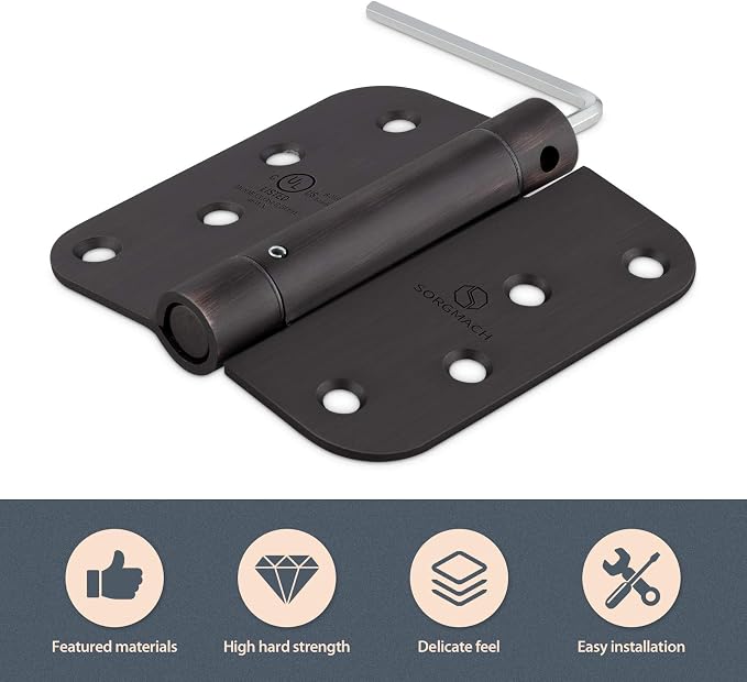 Self Closing Hinge Oil Rubbed Bronze Auto Close Hardware Hinge Outlet Adjustable Spring Hinges Door Closer Hinge 5/8" Radius Corner for Commercial Grade Self-Closing, UL Listed 3 Pack