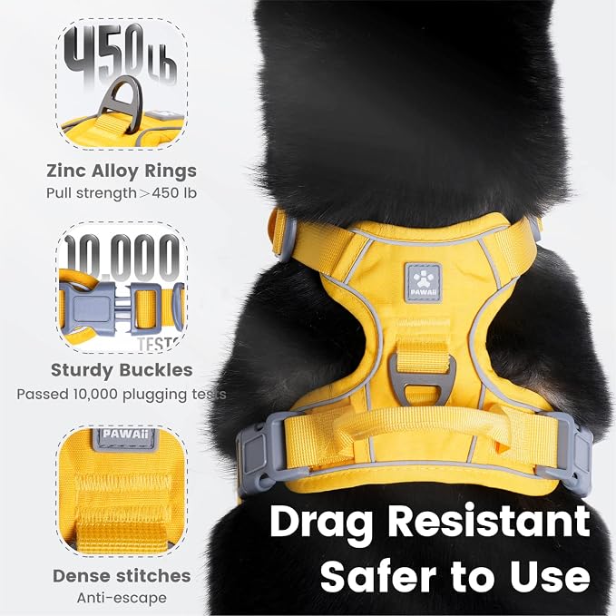Pawaii No Pull Dog Harness with Pet ID Tag, Reflective Vest | Built for safer walks with a QR Pet ID Tag, front no pull clip, reflective trim, control handle and breathable mesh lining