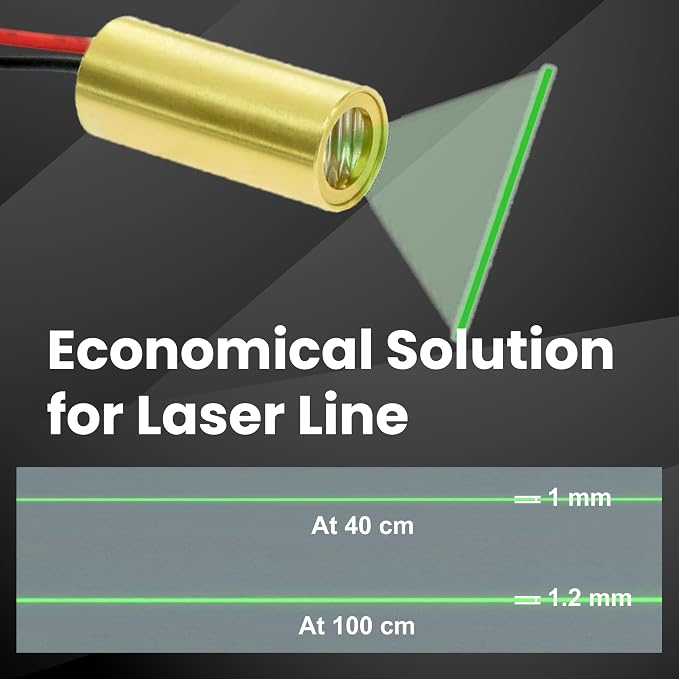 Economical Green Line Laser Module 520 nm, Class 1, 7~10 VDC, >60° Fan Angle, 0.3~1.8m working distance, VLM-520-28 LPT - Industrial Alignment Laser for Automation & Machine Vision - Made in Taiwan