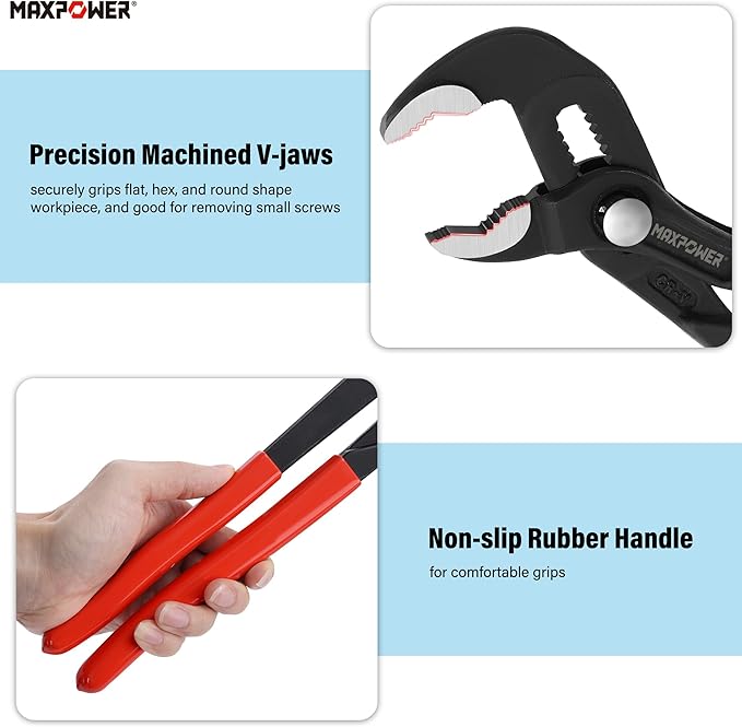 MAXPOWER 16 inch Water Pump Pliers with 3 inch Jaw Capacity Opening Push Button Tongue and Groove Pliers