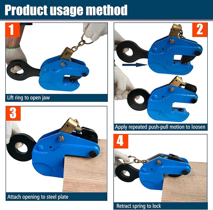 Vertical Plate Lifting Clamp,4400lbs Capacity Heavy Duty Steel Plate Clamp 2T with 0.8 Inch Jaw Opening, Industrial Lifting Clamp for Sheet Metal and Steel Plate Handling