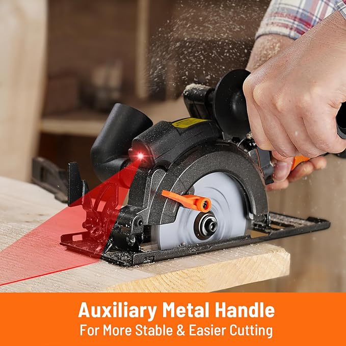 DOVAMAN Circular Saw, 5.8A 4-1/2" Circular Saw w/Laser, Metal Auxiliary Handle, 6 Blades (4½", 4¾"), Cutting Depth 1-11/16" (90°), 1-3/8" (45°), Ideal for Wood, Soft Metal, Plastic, Tile - MCS01A