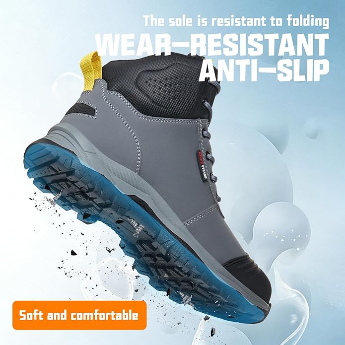 Work Boots for Men,Lightweight Breathable High Top Steel Toe Boots,Indestructible Steel Toe Shoes,Non Slip Safety Work Shoes.
