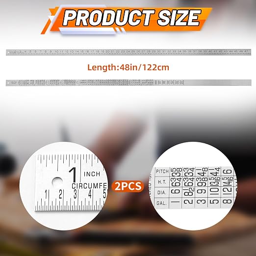 Tellegloww 2 Pcs Steel Ruler 1-1/4 in x 4 ft Machinist Rule Measuring Tool for Tinner Circumference Measurement Metalworking Industrial Drawing Engineering