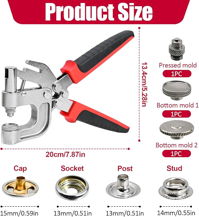 Snap Fastener Tool Kit, 4 Colors 400 PCS Boat Cover Snaps with Built in Punching Snap Installation Tool, 15 MM Canvas Snaps for Leather, Clothing and DIY Handmade