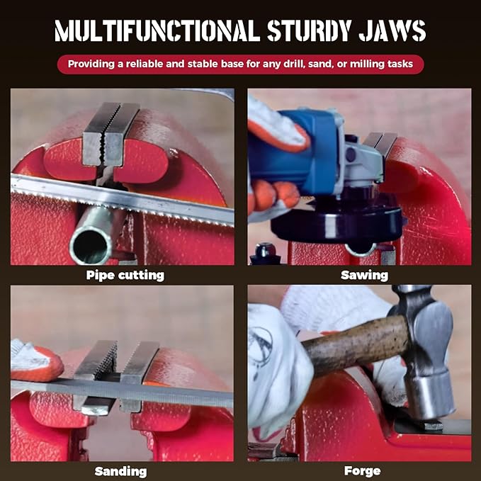 5" Heavy-Duty Bench Vise, 5" Jaw Width & Opening, 7,718 lbs Clamping Force, 60,000 PSI Ductile Iron Vise with 360° Swivel Base, Anvil & Pipe Jaws for Metalworking, Woodworking & DIY (RS50)