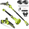 Electric Pole Saws for Tree Trimming, 8 Inch & 6 Inch Mini Chainsaw Cordless with Extension Pole, 16Ft Reach, 2x4.0Ah Battery, Auto Oiling, Tool-Free Chain Tensioning, Tree Trimmer for Branch Limb Cut