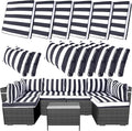14 Piece Outdoor Furniture Replacement Cushions, Cover+Filling, 25.6" x 25.6" x 4" Foam Waterproof Outdoor Sofa Cushion Sets, Fit Wicker Rattan Sectional Conversation Set, Grey Black Stripes