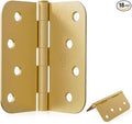 4" X 4" Satin Brass Door Hinges – 18 Pack Gold Door Hinges with 5/8" Radius, Rounded Interior Heavy Duty 4 Inch Exterior & Front Door Hinge for Residential Use