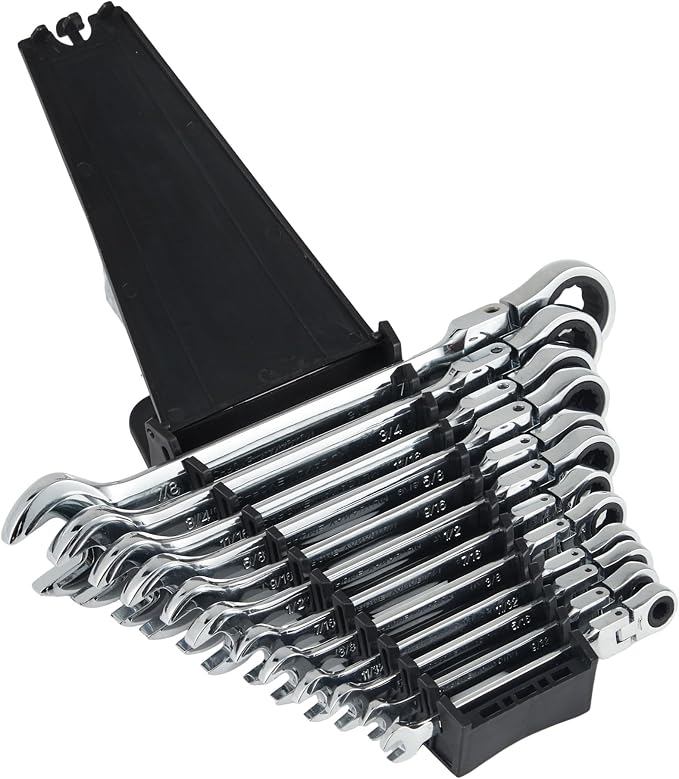 Garvee 12 Piece SAE Ratcheting Wrench Set Combination Ratcheting Wrench Set | 72-Tooth 5° Swing Arc 40Cr Steel, SAE 1/4" to 7/8" Coverage for Automotive Repair, Mechanical Maintenance & DIY Projects