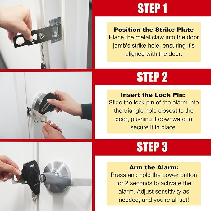 Securityman Portable Door Lock with Alarm | Hotel Door Locks for Travelers Security | Loud 130dB Door Security Device for Hotel Room, Apartment Home, & Travel Safety Inside for Women Children - Black