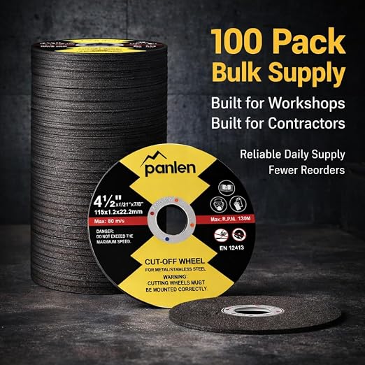 Cut Off Wheels 100 Pack 4 1/2 inch, Professional Thin Metal & Stainless Steel Cutting Discs, 4.5" Value-Durable Cut-Off Blades for Angle Grinder, Industrial Grade Fast Cutting Blades