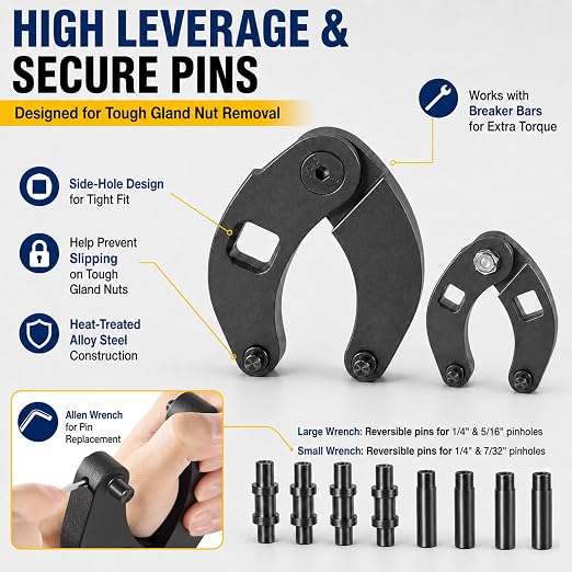 5 Pack Hydraulic Seal Installation Tool Kit & 1266 7463 Adjustable Gland Nut Wrench - Hydraulic Cylinder Spanner Wrench Set & Piston Repair Seal Tools for Most Farm & Construction Equipment