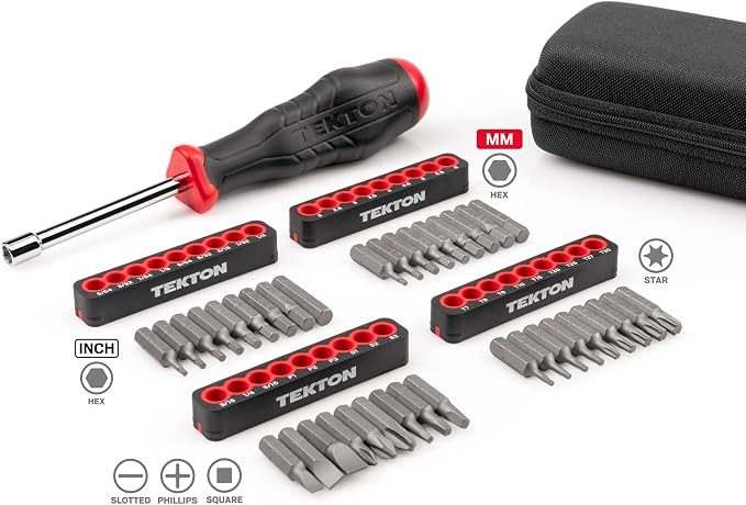 TEKTON 1/4 Inch Bit Driver and Bit Set with Case, 37-Piece | DBH93101