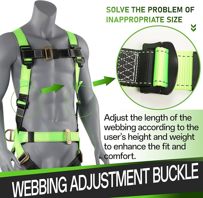 Safety harness fall protection kit, equipped with shock-absorbing ropes, full-body safety harness for roof work