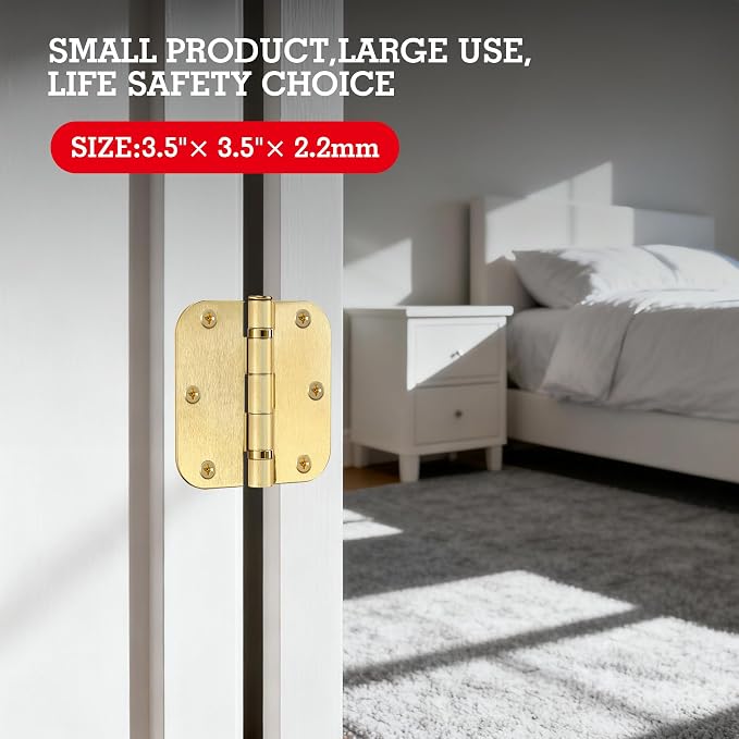30 Pack Ball Bearing Satin Brass Door Hinges 3.5 Inch 5/8" Radius Round Squeak Free Interior 3-1/2"Flat Bifold Standard Bedroom Indoor for Doors 3 ½" House Home Decor Improvement Accessories Hardware
