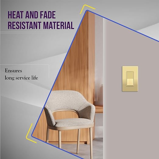 ENERLITES Elite Series Decorator Rocker Light Switch, 15A 120V/277V, Gloss Finish, Single Pole, 3 Wire, Grounding Screw, Residential Grade, UL Listed, 91150-GD, Gold Color