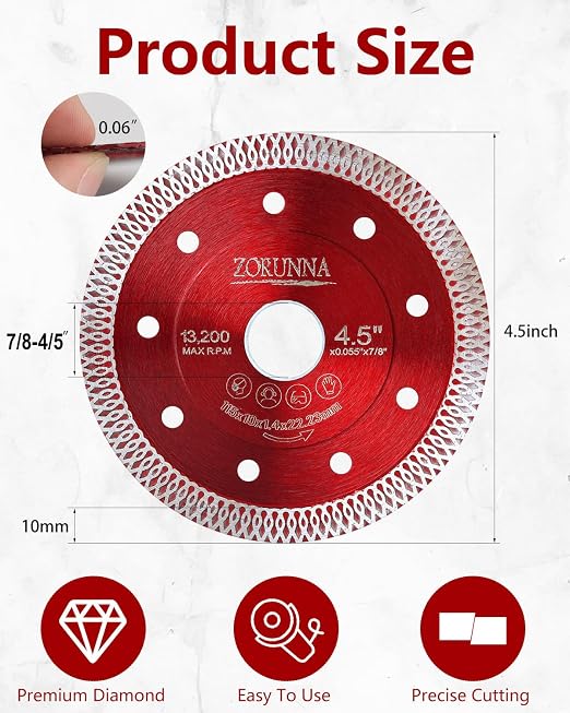 5Pcs Diamond Saw Blades, 4-1/2" Tile Grinder Cutting Blade for Angle Grinder Tile, Super Thin Indestructible Disc for Grinder for Cutting Porcelain Ceramic Granite Marble, Multi-Pack Value