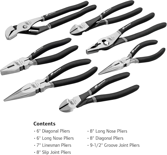 Ingersoll Rand 7 Piece Master Pliers Set with EVA Storage Tray, Chrome Moly Steel, Precision Machined Jaws, Includes Diagonal, Long Nose, Linesman, Slip Joint & Groove Joint Pliers – 752013