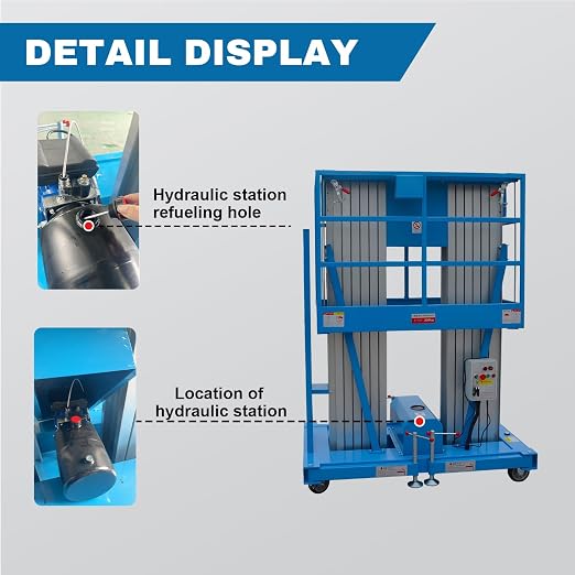 Electric Hydraulic Man Lift Aluminum Alloy Mobile Scaffolding Platform, 32.8ft Max Lifting Height, 450lbs/200kg Rated Load for Warehouse, Construction & Maintenance (Double Support, 32.8ft/10m)