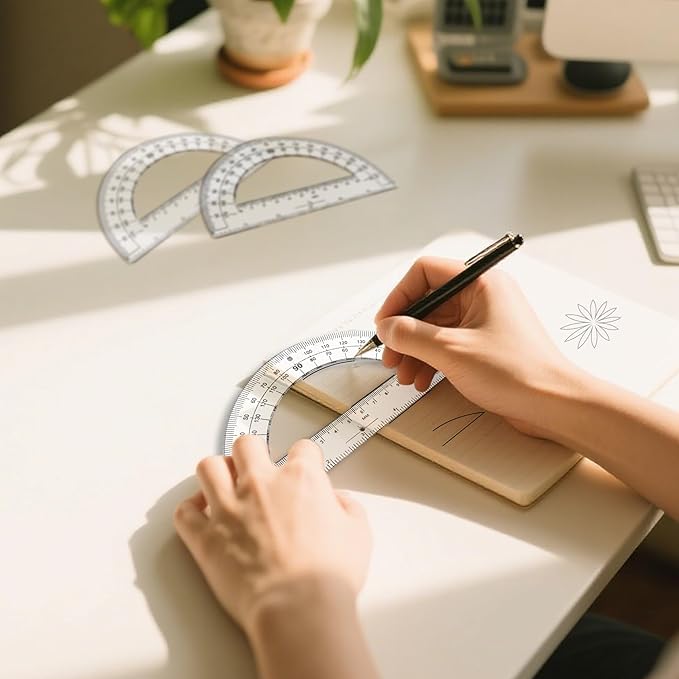 30PCS Clear Plastic Student Math Protractor 6-Inch Long 180 Degree for Angle Measurement