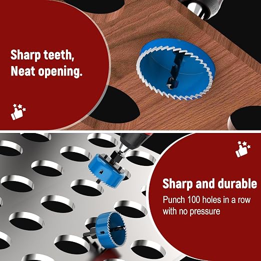 12-Piece Hole Saw Kit, Includes 8 Sizes (3/4" to 2-1/2"), Arbors, Drill Bits, and Hex Key, Ideal for Softwood, Plywood, and PVC（Blue）