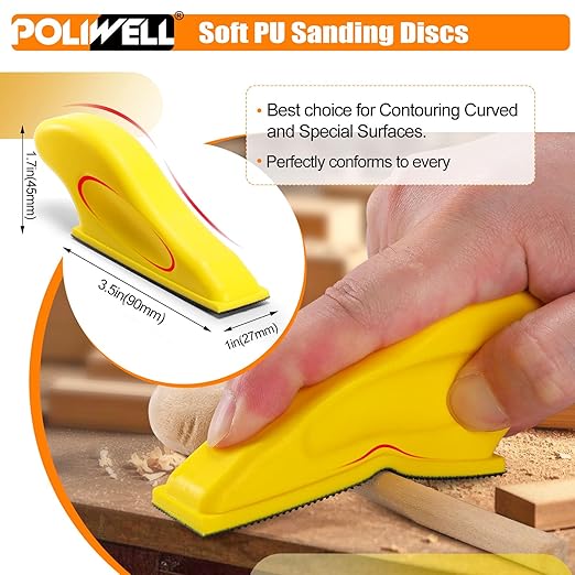 POLIWELL 100 Pcs Hand Sander Kit, 3.5” x 1” Mini Micro Sander for Small Projects, Detail Finger Sanding Block Tools, 80 120 180 240 400 Grit Wet Dry Sandpaper Sheets for DIY Crafts Wood Plastic