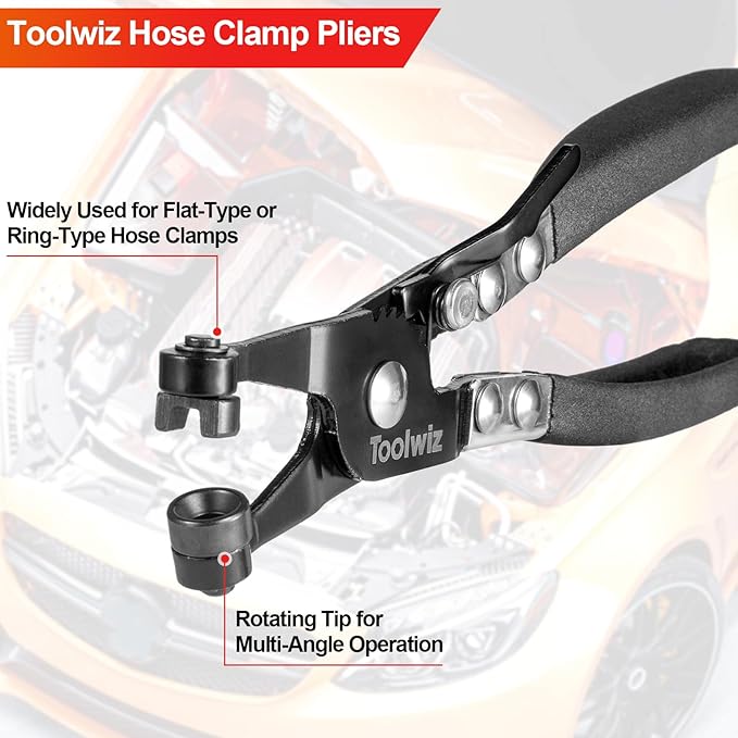 Hose Clamp Pliers Heavy Duty Hose Clamp Tool with Locking Device and Non-Slip Handle Removal and Installation Tool for Ring-Type and Flat-Band Hose Clamps (Black)