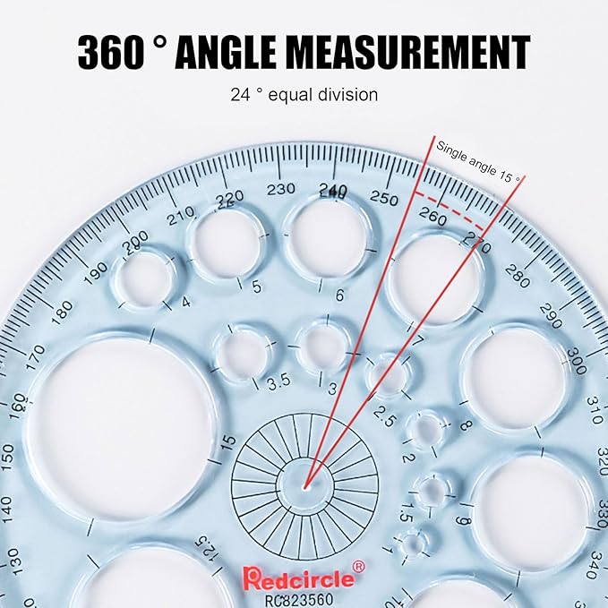 360 Degree Thick Protractor Circle Ruler Drawing Ruler Accurate Mathematical Circle Template 16 Circle Size/Blue