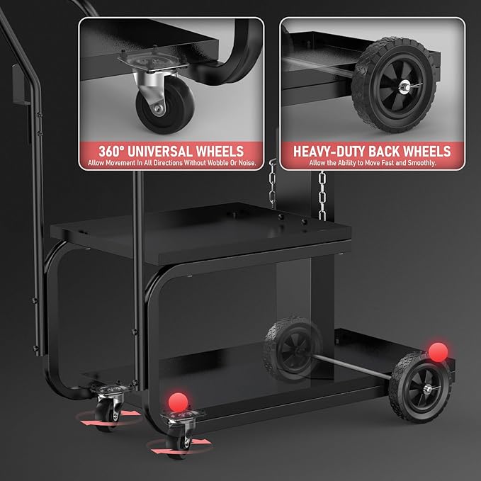 YESWELDER Low Profile Heavy Duty Welding Cart for MIG Welder TIG Welder and Plasma Cutter, Larger Running Gear with Cylinder Rack & Storage Safety Chains,360° Swivel Wheels Welding Trolley