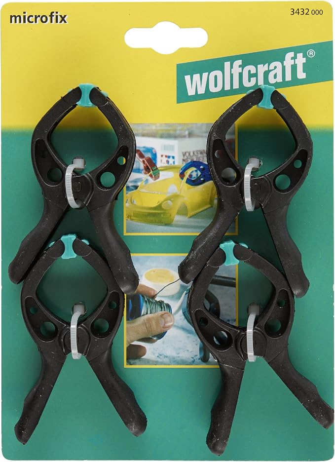 wolfcraft microfix Spring Clamp Set, 4 pcs. I 3432000 I for Universal use, Especially Suitable for Model Makers