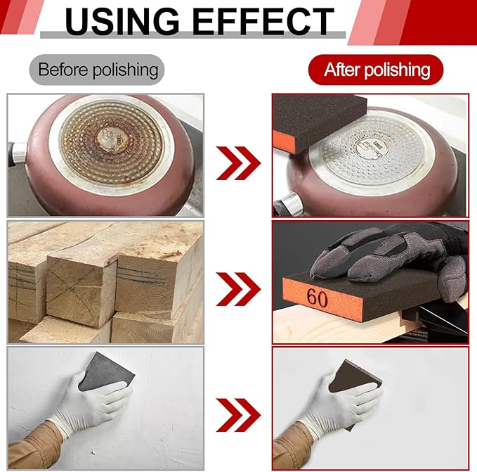 YNZDRWA 4 Pack Sanding Sponge, Washable and Reusable Sanding Blocks for Drywall Wood Metal Furniture, 60 Grit Sandpaper Block Assortment