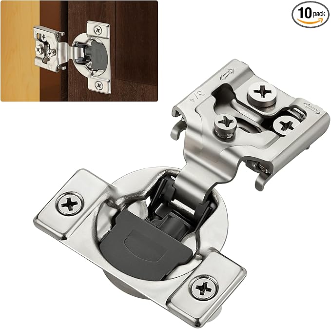 10 Pack (5 Pairs) 3/4" Overlay Soft Close Cabinet Hinges, Satin Nickel Stainless Steel Concealed Hinges with 3D Self-Closing for Face Frame Doors & Kitchens