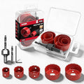 KATA 8PCS Hole Saw Kit 1" to 2-1/8"(25-54mm) Hole Saw Set in Case with 1PC Mandrels, 2PC Drill Bits and 1PC Hex Key for Soft Wood, PVC Board, Plywood, Red