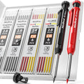 Nicpro Carpenter Pencil with Sharpener, Mechanical Pencils Set with 26 Refills, Deep Hole Marker for Construction, Heavy Duty Woodworking Tools for Architect (Black, Red) - With Case