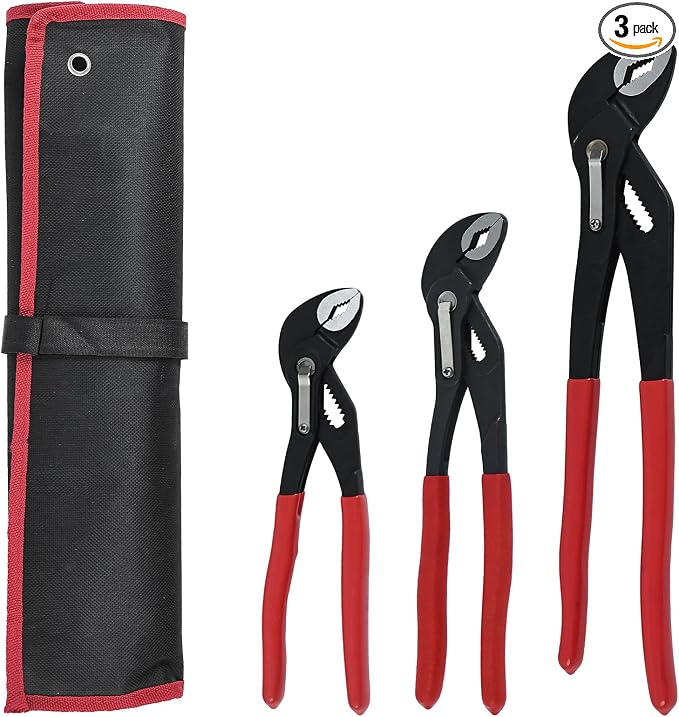 HighFree 3PCS Water Pump Pliers Set 7Inch, 10Inch, 12Inch, Tongue and Groove Pliers Set Quick Adjustment by Pressing and Sliding Grips Any Shaped Object
