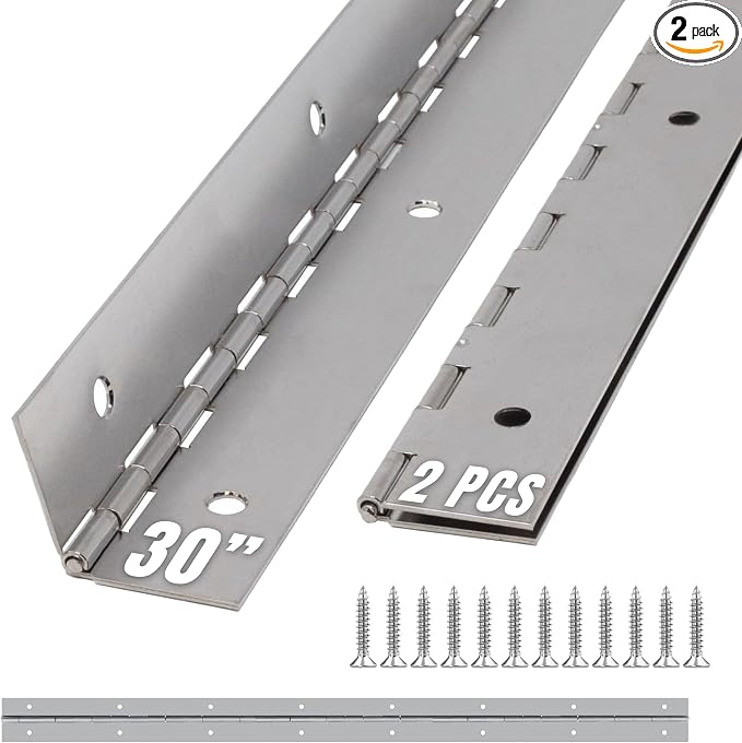 ALBO 30 Inch Silver Heavy Duty Piano Hinge Continuous Stainless Steel 304 (2-Pack), Surface Mount Cabinet Hinges Silver 30"x2" for Large Cabinet, Industrial Storage & Equipment Door, Commercial