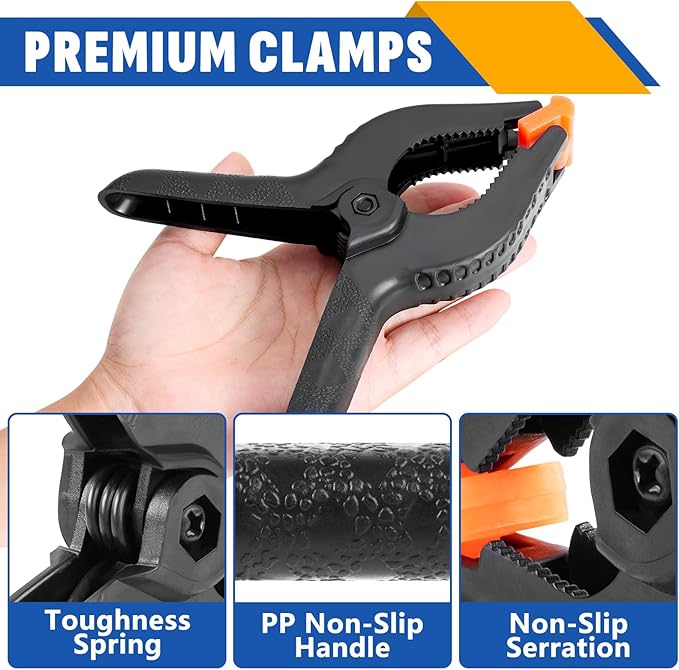 20 Pack 6 inch Plastic Spring Clamps, Black Heavy Duty Clips, Backdrop Clips, Plastic Clamps for Crafts, Backdrop Stand, Woodworking, Photography