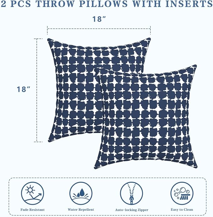 LVTXIII Outdoor/Indoor Throw Pillows, Decorative Throw Pillows with Inserts, 18”x18” Square Pillows for Bed, Couch, Sofa and Patio Furniture (Set of 2, Tie-dye Navy)