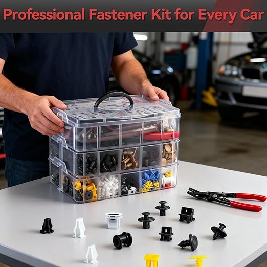 2080PCS Auto Retainer Clips Kit with Fastener Plier, Trim Removal Tools and 3-Layer Organizer Box, 33 Most Common Push Rivets for Car Bumper, Fender, Door Panel and Interior Repair