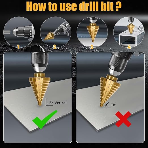 Titanium Step Drill Bit - 4241 HSS Step Bit with Two Straight Grooved, 1/4" to 1-3/8" Step Bit for Metal, 10 Sizes HSS Step Drill Unibit for Metal, Aluminum, Wood & Plastic