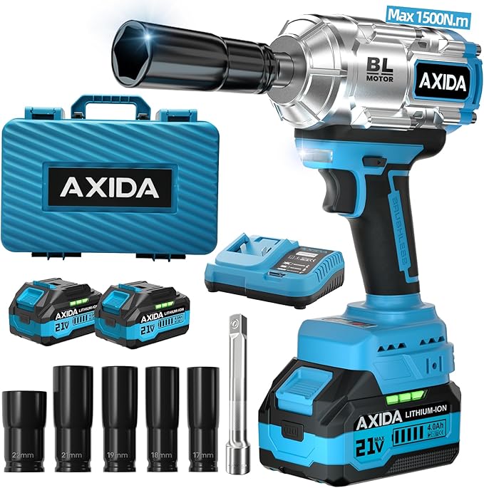 Cordless Impact Wrench with 2 x 4.0Ah Batteries 1107Ft-lbs (1500N.m),1/2" Brushless High Torque Impact Gun, 21V Electric Impact Driver, 3500IPM, 5 Socket,Variable Speeds for Car/Truck RV/Mower