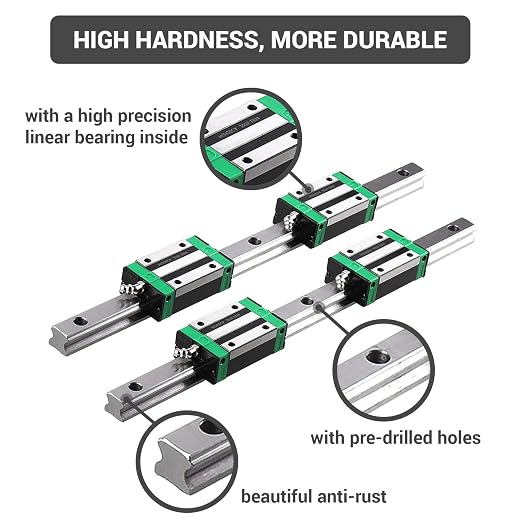 Linear Guide Rail 2PCS HGR20 600mm Linear Slide Rail 4PCS HGH20CA Carriage with Wrench, Plastic Dust Cap, Head Screw Slider Block CNC Kit for DIY CNC Routers Lathes Mills 3D Printer
